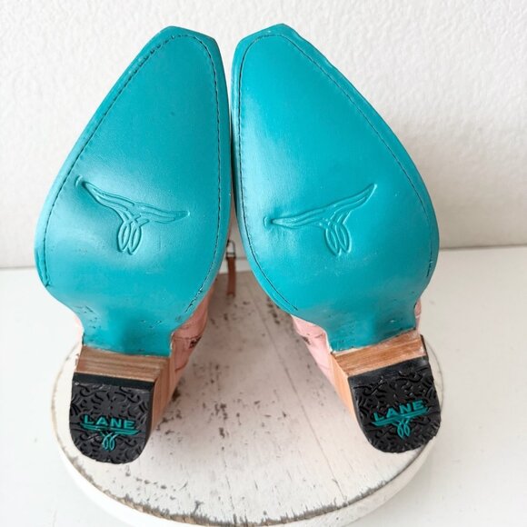 Lane Gallatin Womens Cowboy Boots 7.5 Pink Cowgirl Western Mid Calf Pointed Toe - Picture 10 of 13